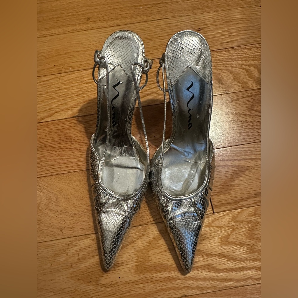 Nina Metallic Silver Heels